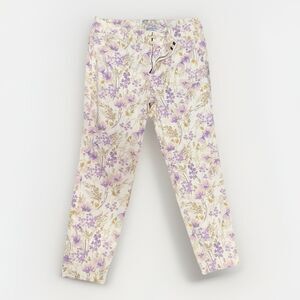 Old Navy Pixie Floral Stretch Ankle Pants Cream Lavender Size 8 Regular